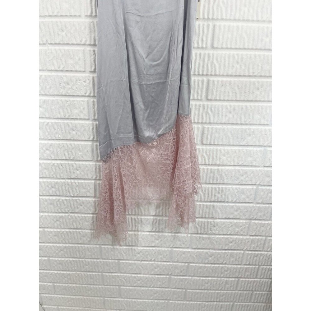 Anthropologie Dress Size 6 Slip Lace Trimmed Satin Silver Sexy Midi Asymmetric - Picture 8 of 12